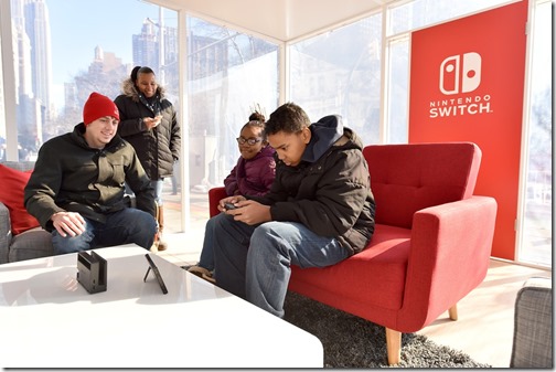 NEW YORK, NY - MARCH 03: In this photo provided by Nintendo of America, locasl fans in Madison Square Park play the 1-2-Switch game in tabletop mode in Madison Square Park in New York. 1-2-Switch and the Nintendo Switch home gaming system each launch worldwide today on March 3, 2017 in New York City. (Photo by Michael Loccisano/Getty Images for Nintendo of America)