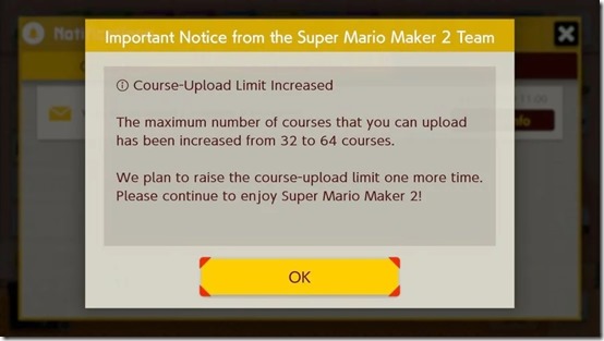 super mario maker 2 course upload limit