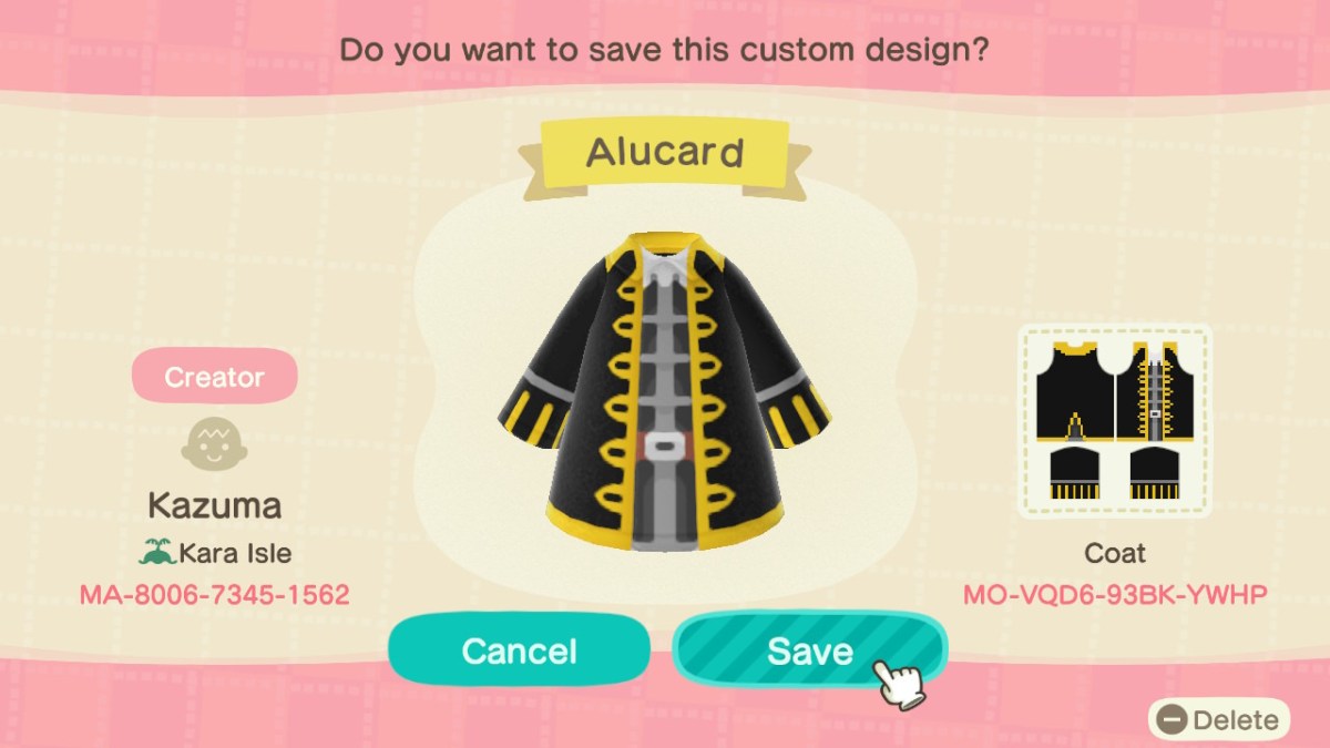 Animal Crossing New Horizons Alucard Outfit