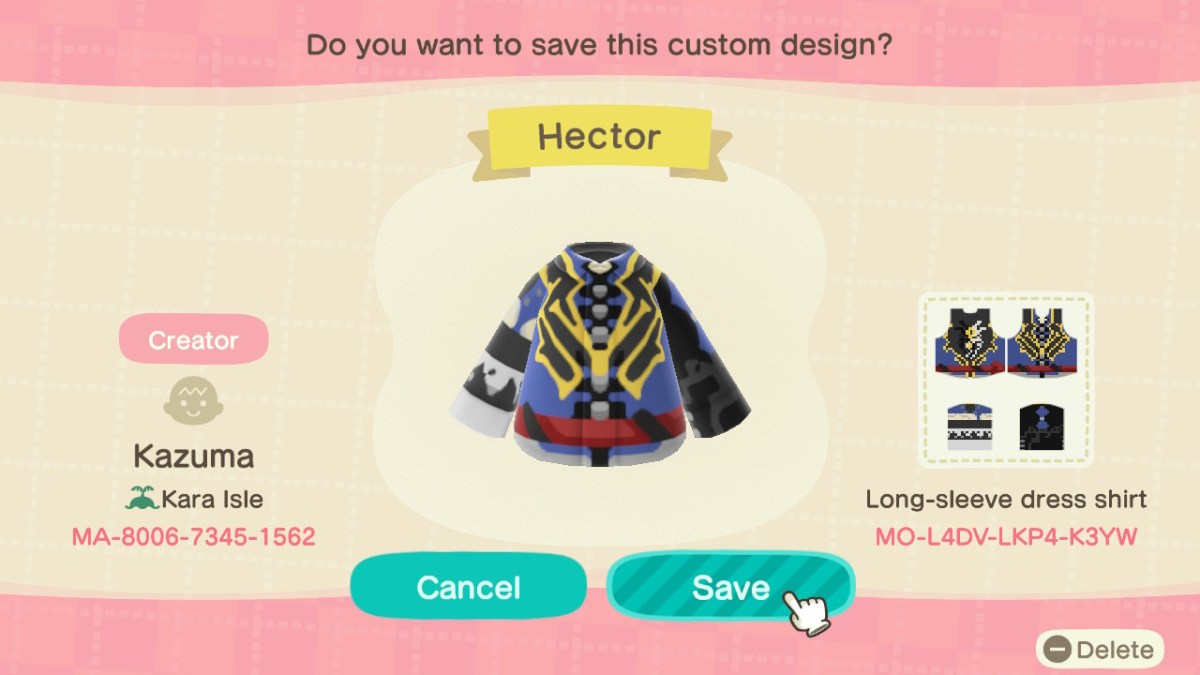Animal Crossing New Horizons Hector Outfit