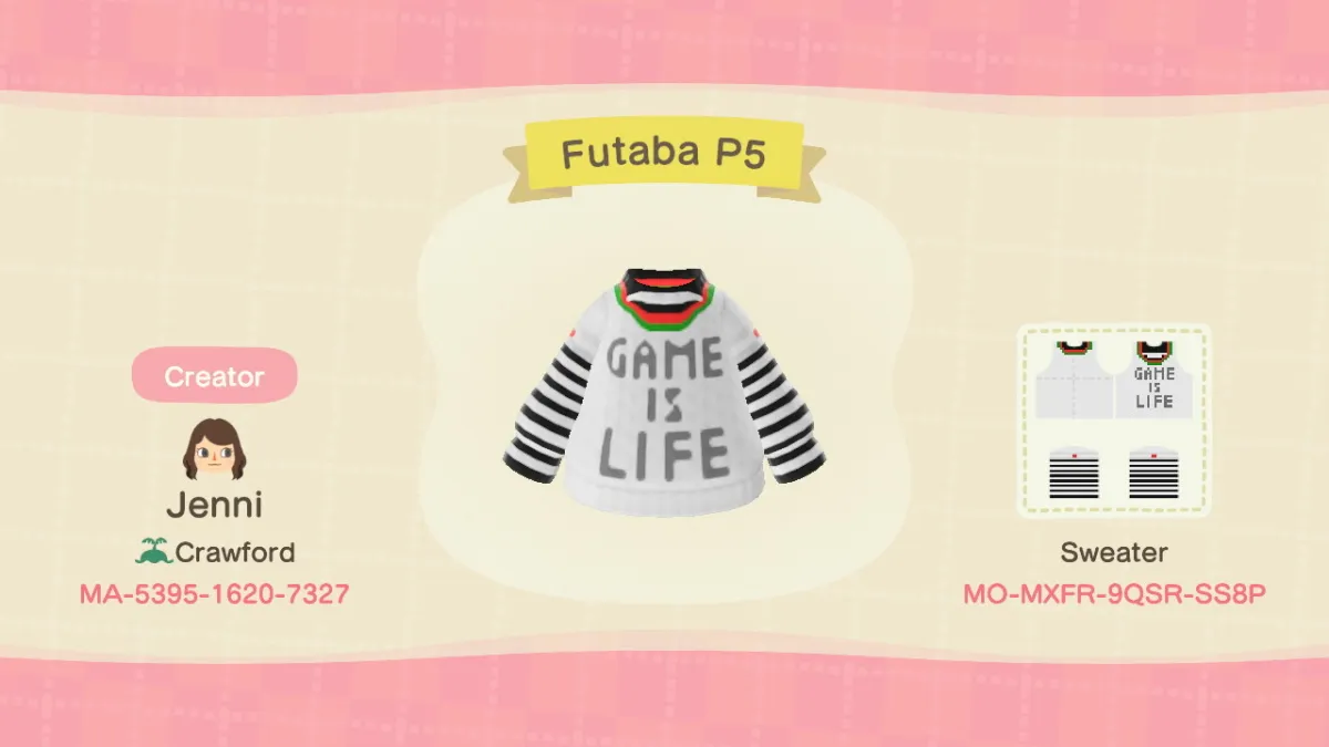 persona 5 switch animal crossing new horizons outfits codes futaba