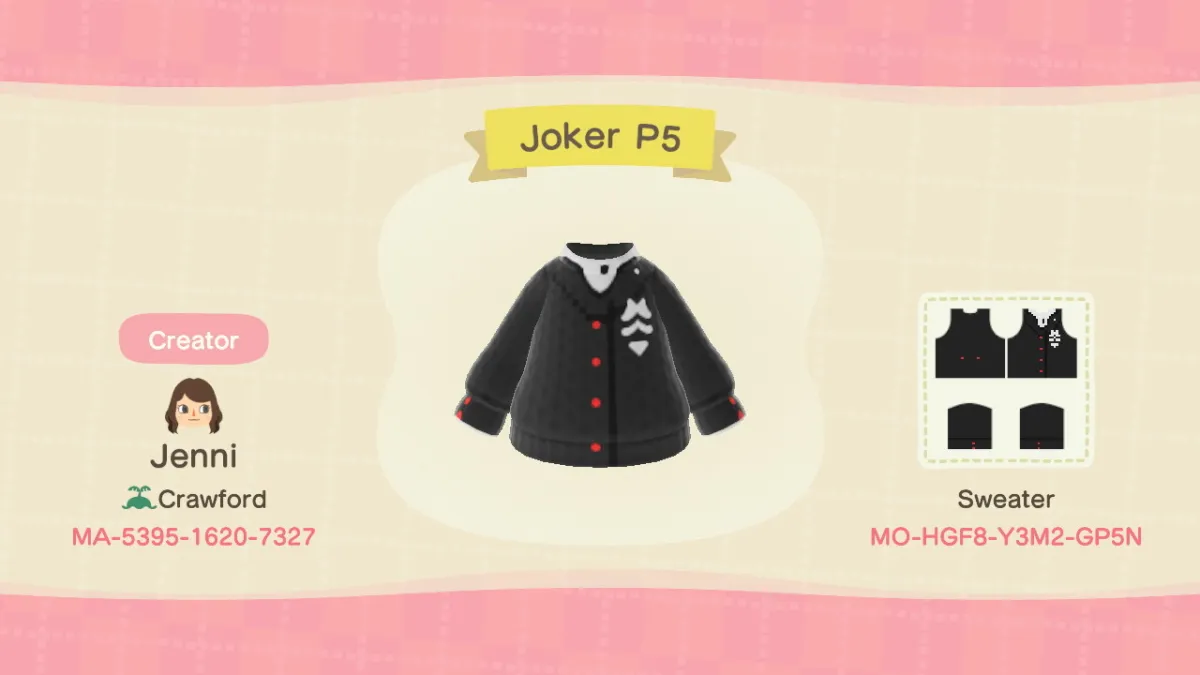 persona 5 switch animal crossing new horizons outfits codes joker
