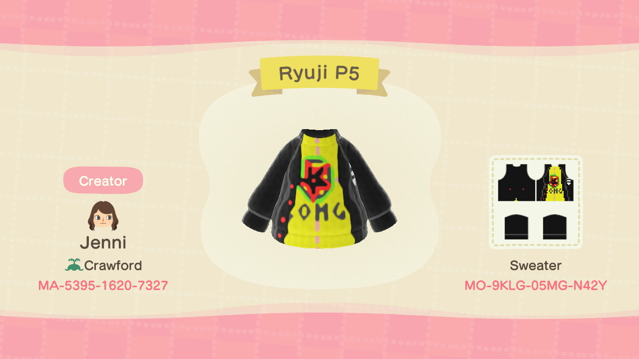 persona 5 switch animal crossing new horizons outfits codes ryuji
