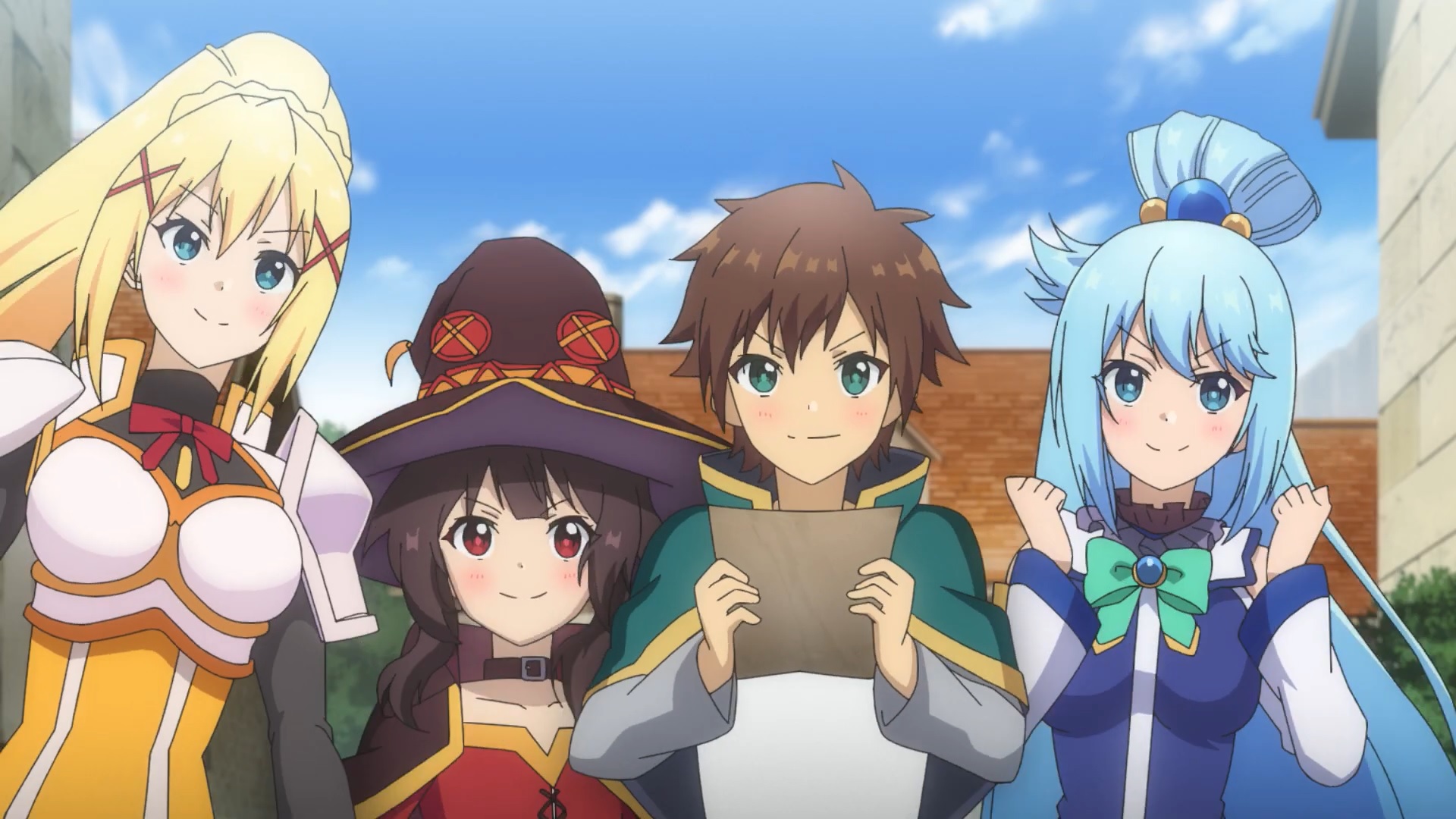 1920 X 1080] A wallpaper of the anime Konosuba I made. Took me 3 hours(  It's my first wallpaper)