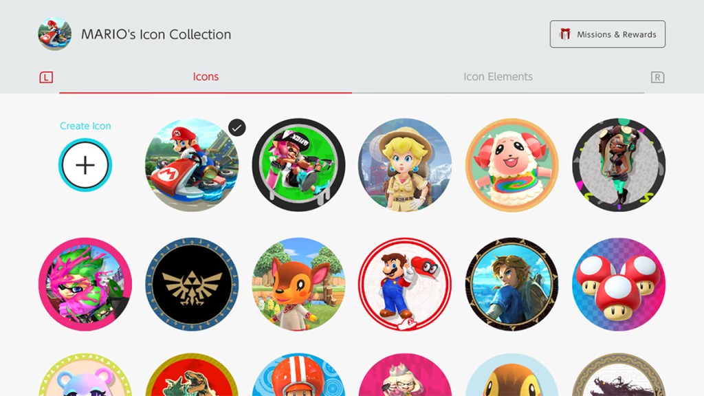 Nintendo Switch Online Missions & Rewards feature custom player icon elements icons