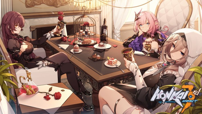 Honkai Impact 3rd wallpaper with Aponia, Eden, and Elysia eating sweets.