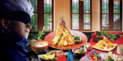 Jujutsu Kaisen USJ restaurant with Satoru Gojo Clone-oid statue photo spot