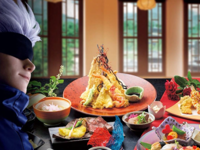 Jujutsu Kaisen USJ restaurant with Satoru Gojo Clone-oid statue photo spot