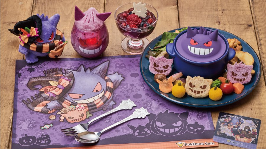 Pokemon Cafe Gengar-themed dishes and merchandise