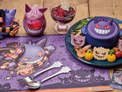 Pokemon Cafe Gengar-themed dishes and merchandise