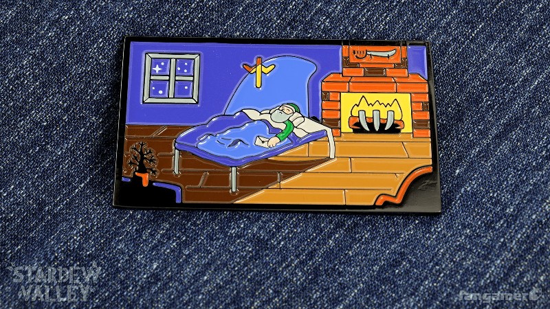 Fangamer's latest piece of Stardew Valley merchandise is a pin that immortalizes the opening scene with grandpa on his bed.