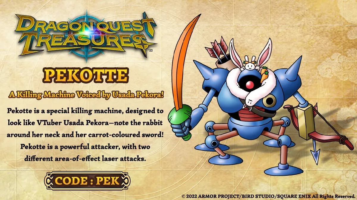 Dragon Quest Treasures Pekora Usada, Yuji Horii Codes for Monsters Appear 1