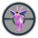 Pokemon Espeon wearing its limited holiday hat in Pokemon GO