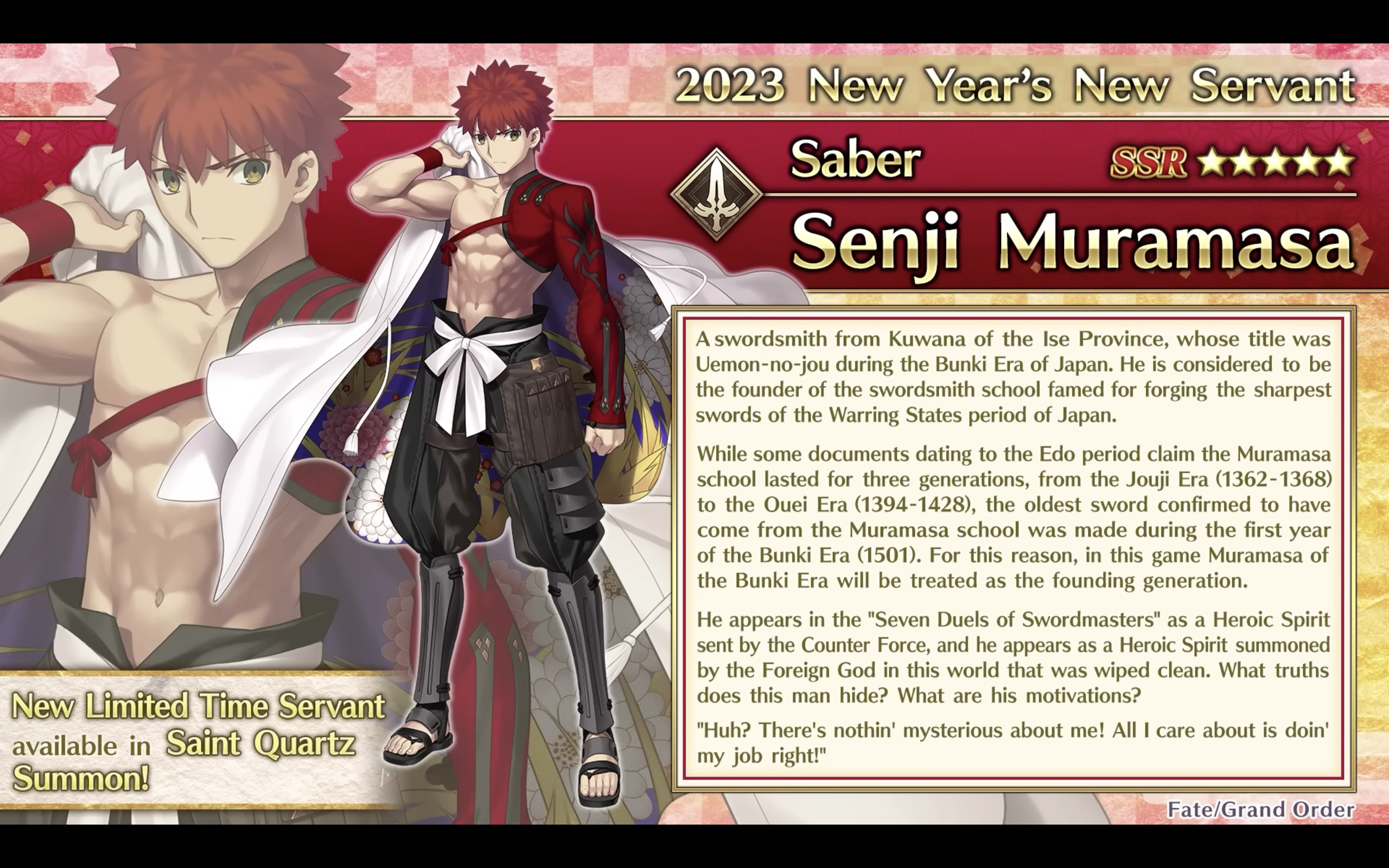 Fate/Grand Order New Year 2023 New Servant Revealed: Senji Muramasa