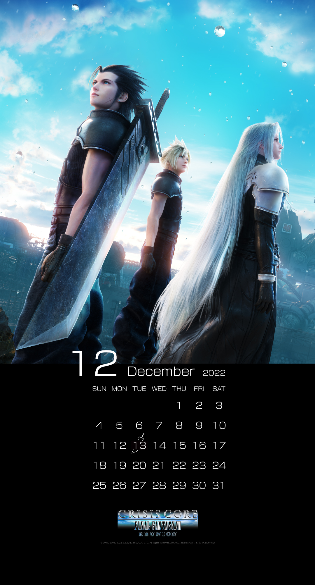 December FFVII Remake Wallpaper Shows Crisis Core Zack, Cloud, and Sephiroth