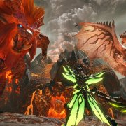 A hunter squares off against a Rathalos and Pyre Kadna-Kadaki in Monster Hunter Rise: Sunbreak