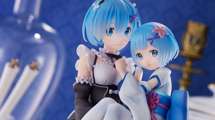 A new Re:Zero Rem figure is coming out in 2023, and it features her holding a younger version of herself as a child.