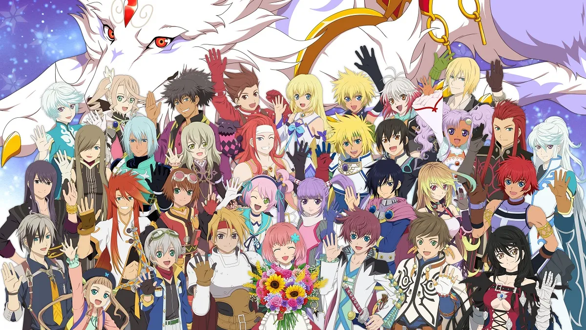 The cover of the Tales of Asteria commemorative book features all the protagonists