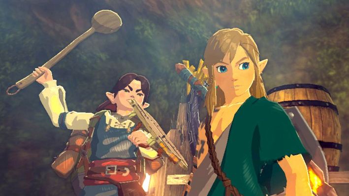 A screenshot of Link and Moza in Tears of the Kingdom.