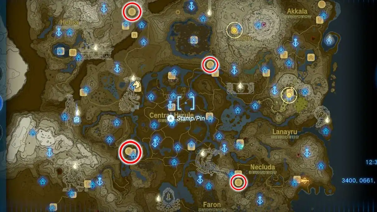 The Fairy Fountain map locations in Tears of the Kingdom.