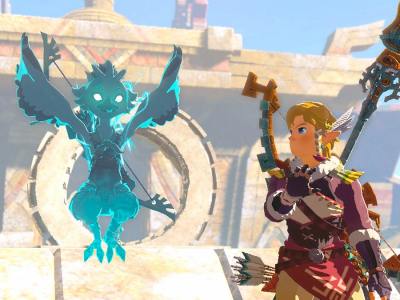 Screenshot of Link standing next to Tulin in Tears of the Kingdom.