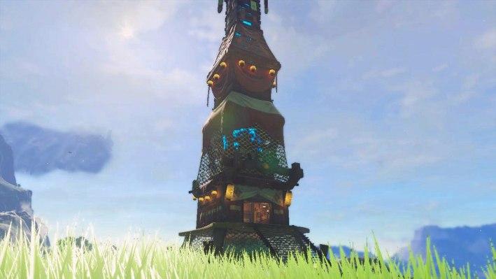 A screenshot of Sahasra Slope Skyview Tower in Tears of the Kingdom.