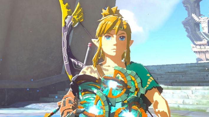 A screenshot of Link holding Zonai Charges in Tears of the Kingdom.