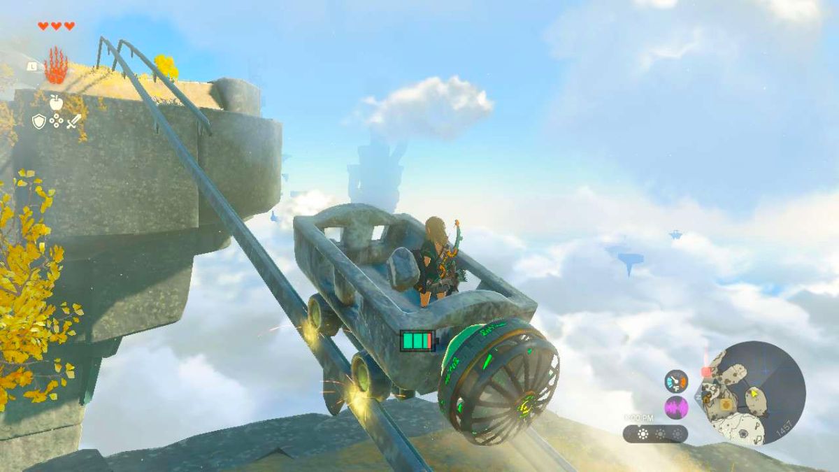 Screenshot showing Link failing to cross broken rails in Tears of the Kingdom.