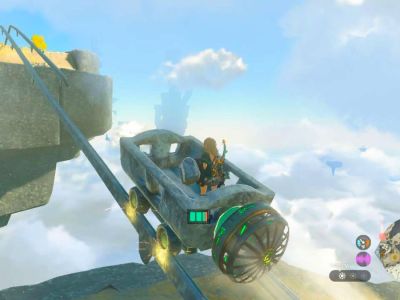 Screenshot showing Link failing to cross broken rails in Tears of the Kingdom.