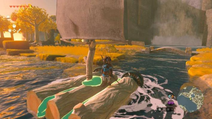 Link on his fan boat in Tears of the Kingdom.
