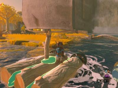 Link on his fan boat in Tears of the Kingdom.