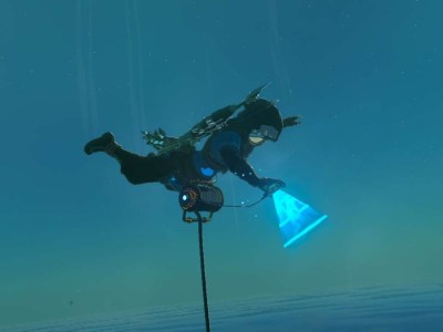 Link activating Gerudo Canyon Skyview Tower in Tears of the Kingdom.