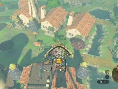 Link soaring through the air on his Glider in Tears of the Kingdom.