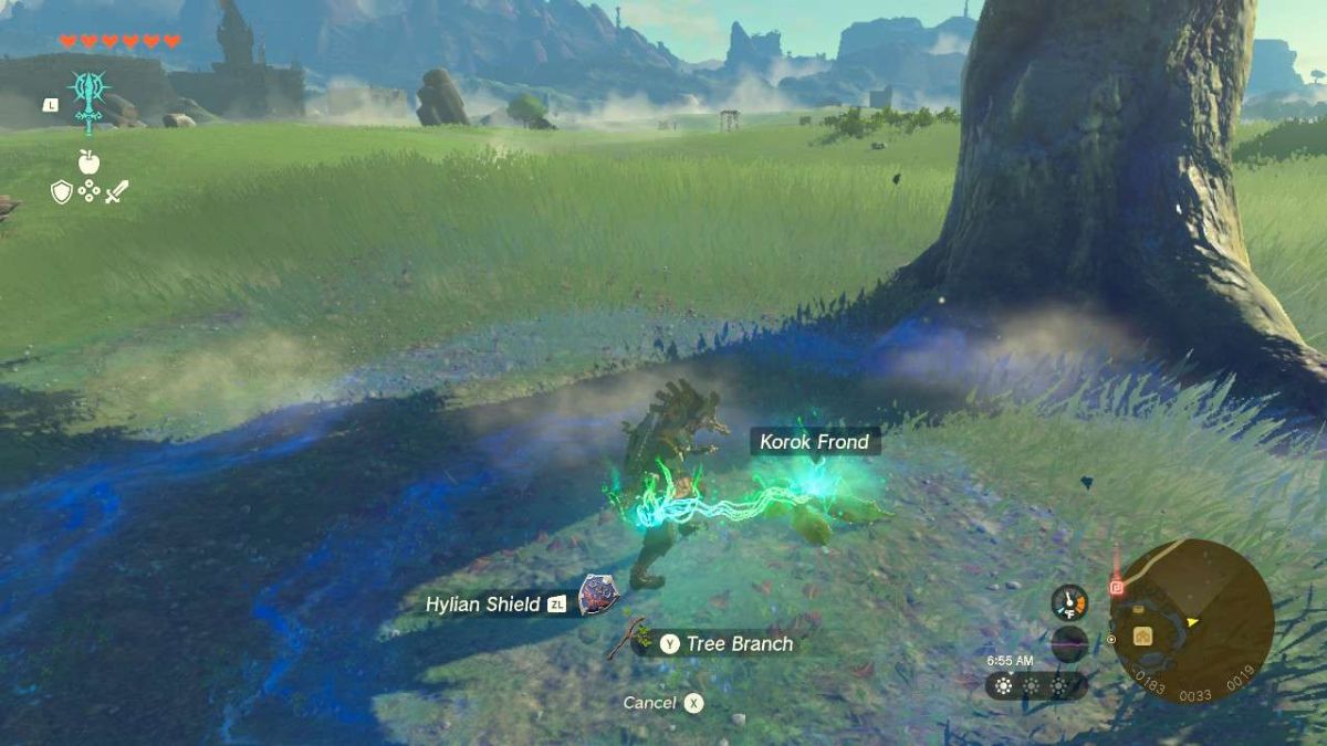 Fusing the Korok-Frond Guster in Tears of the Kingdom.