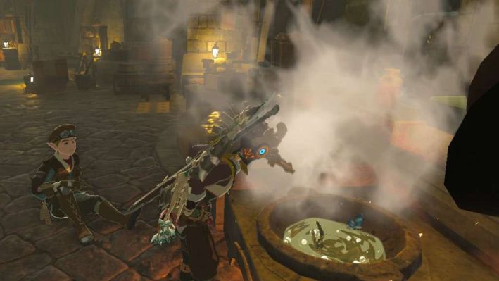 Link cooking an Elixir in Tears of the Kingdom.