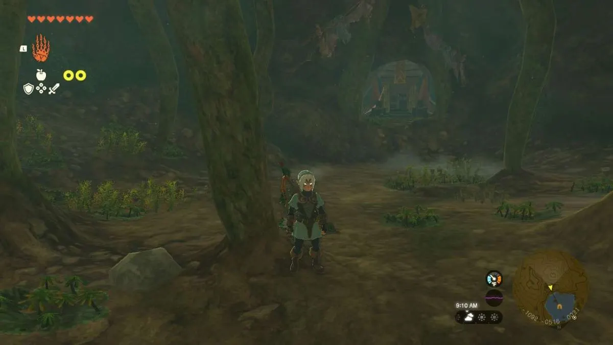 Link in Ancient Tree Stump Cave in Tears of the Kingdom.