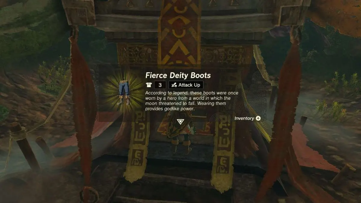 Link getting the Fierce Deity Boots in Tears of the Kingdom.