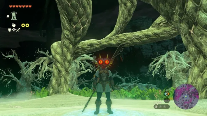 Link wearing the Majora's Mask in Tears of the Kingdom.