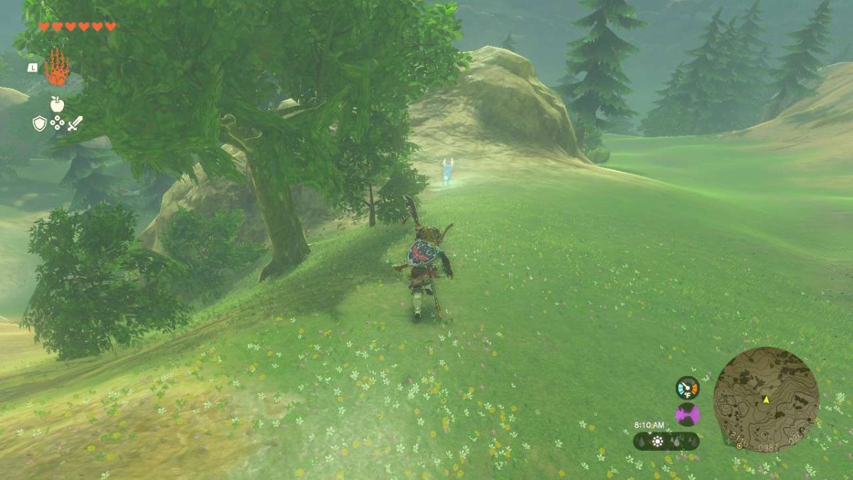 Link chasing a Blupee white rabbit in Tears of the Kingdom.