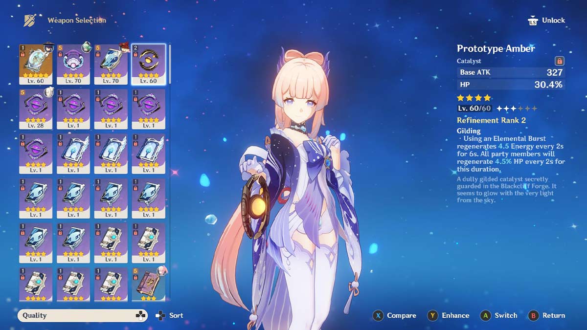 Скриншот: Кокоми держит оружие Prototype Amber в Genshin Impact.