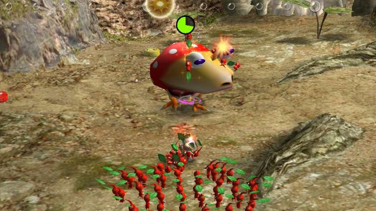 Defeating an enemy in Pikmin 1.