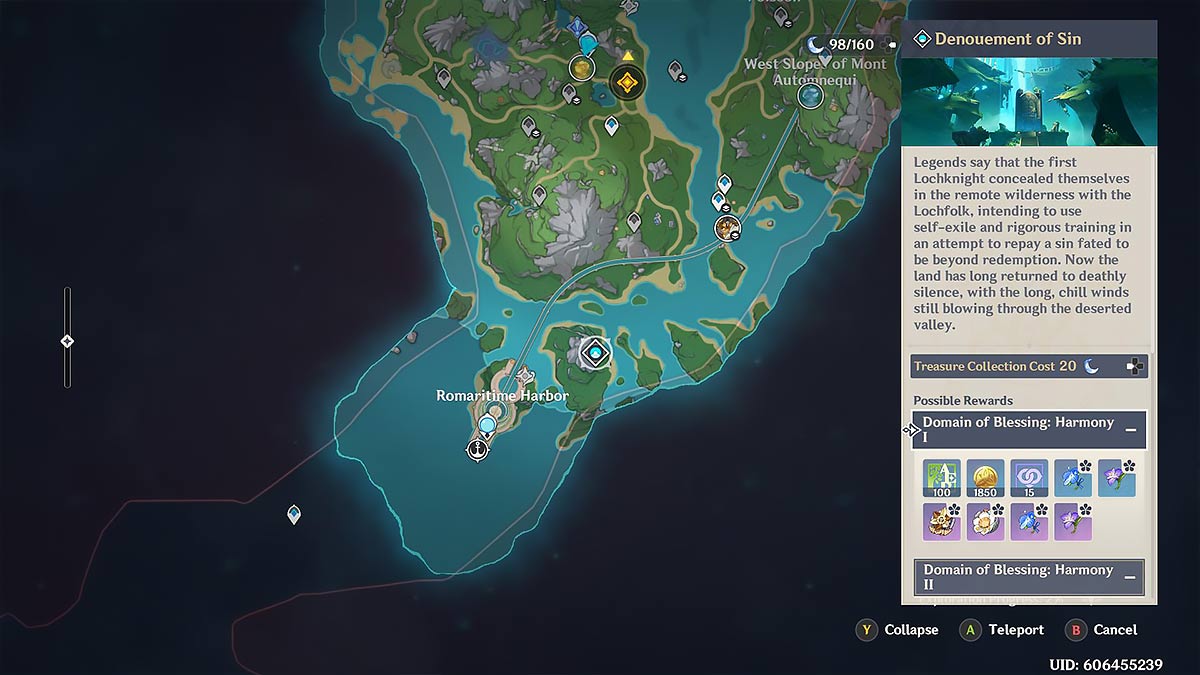 Местоположение карты Genshin Impact Domain of Blessing: Denouement of Sin.