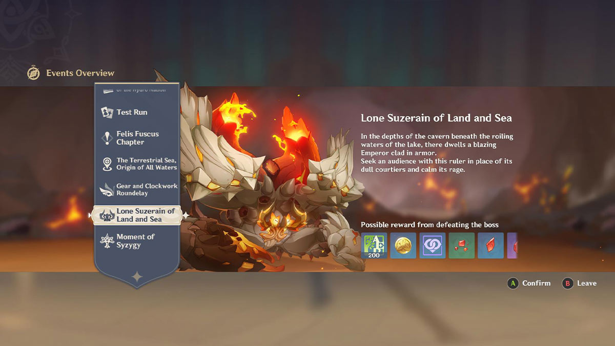 Скриншот страницы события Crablord of Fire and Iron в Genshin Impact.