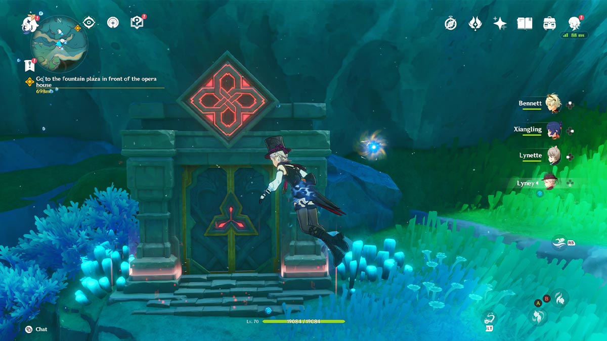 Скриншот, на котором Лини плывет под водой в Genshin Impact.