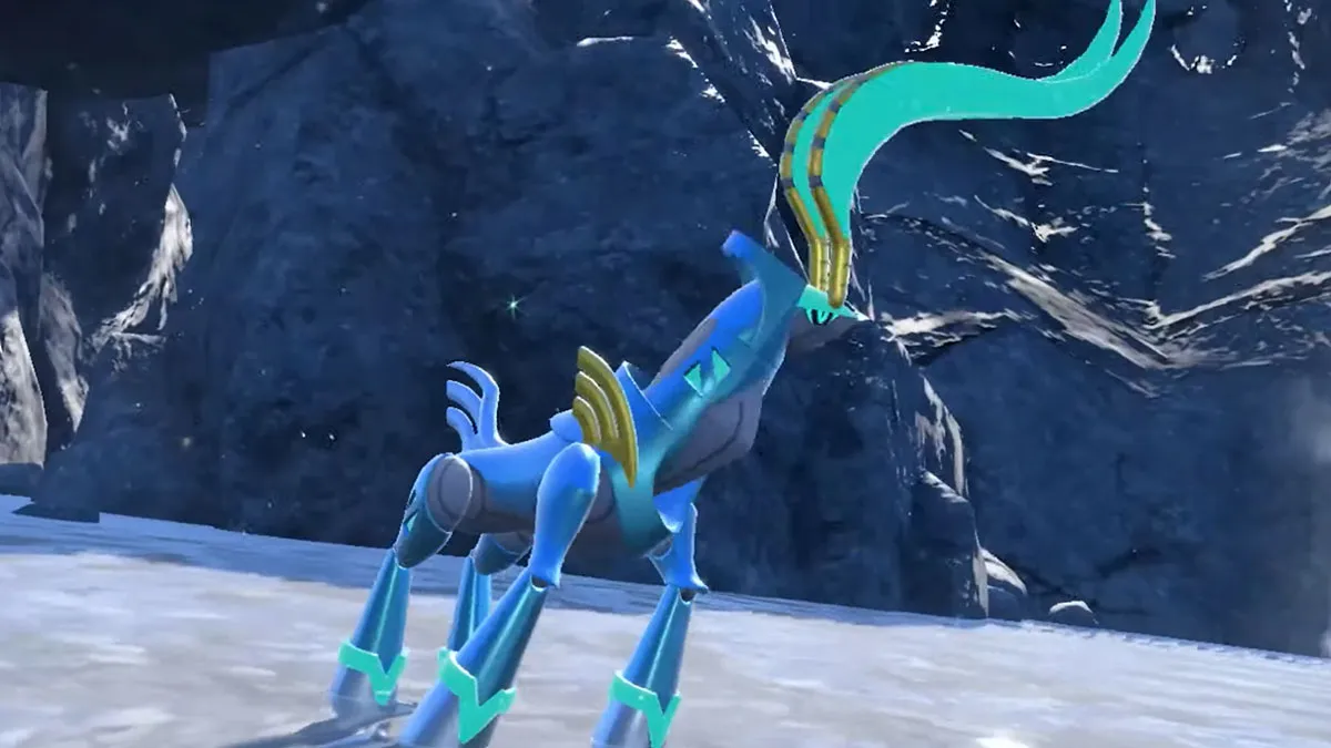 Screenshot of Paradox Cobalion Iron Crown in Pokémon Scarlet and Violet.