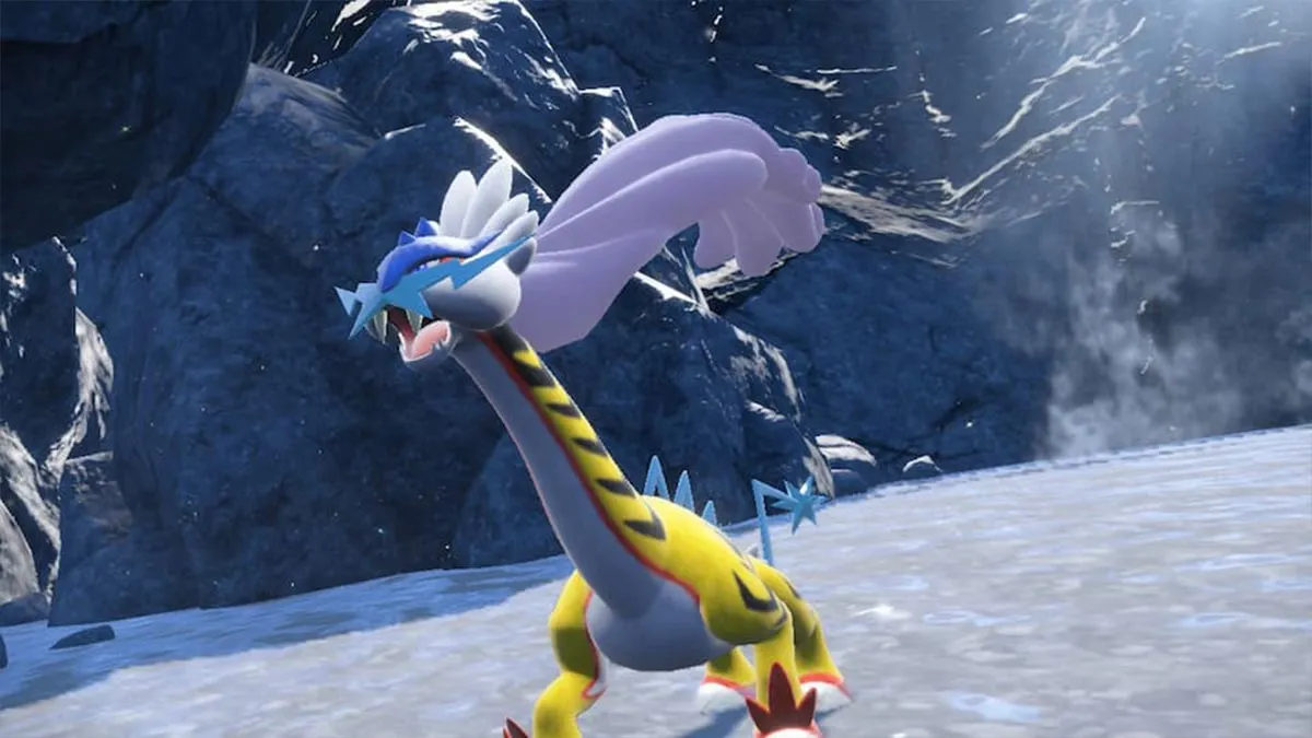 Screenshot of Paradox Raikou Raging Bolt in Pokémon Scarlet and Violet.
