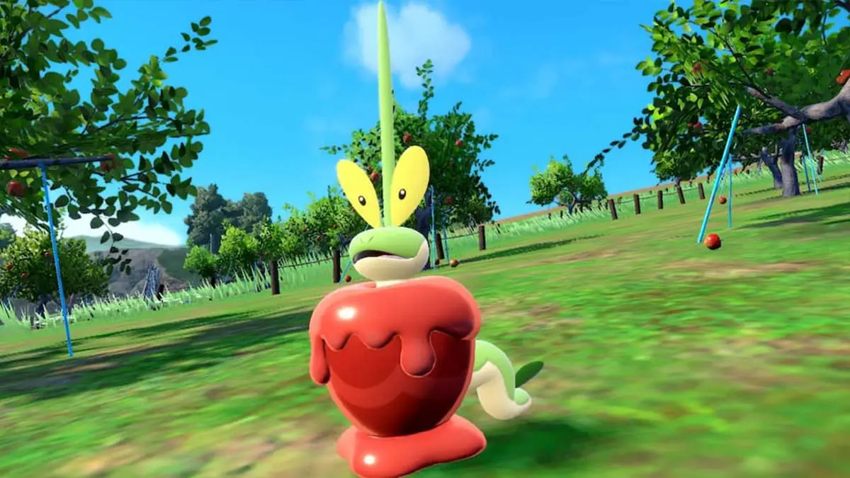 Screenshot of Dipplin in Pokémon Scarlet and Violet DLC trailer.
