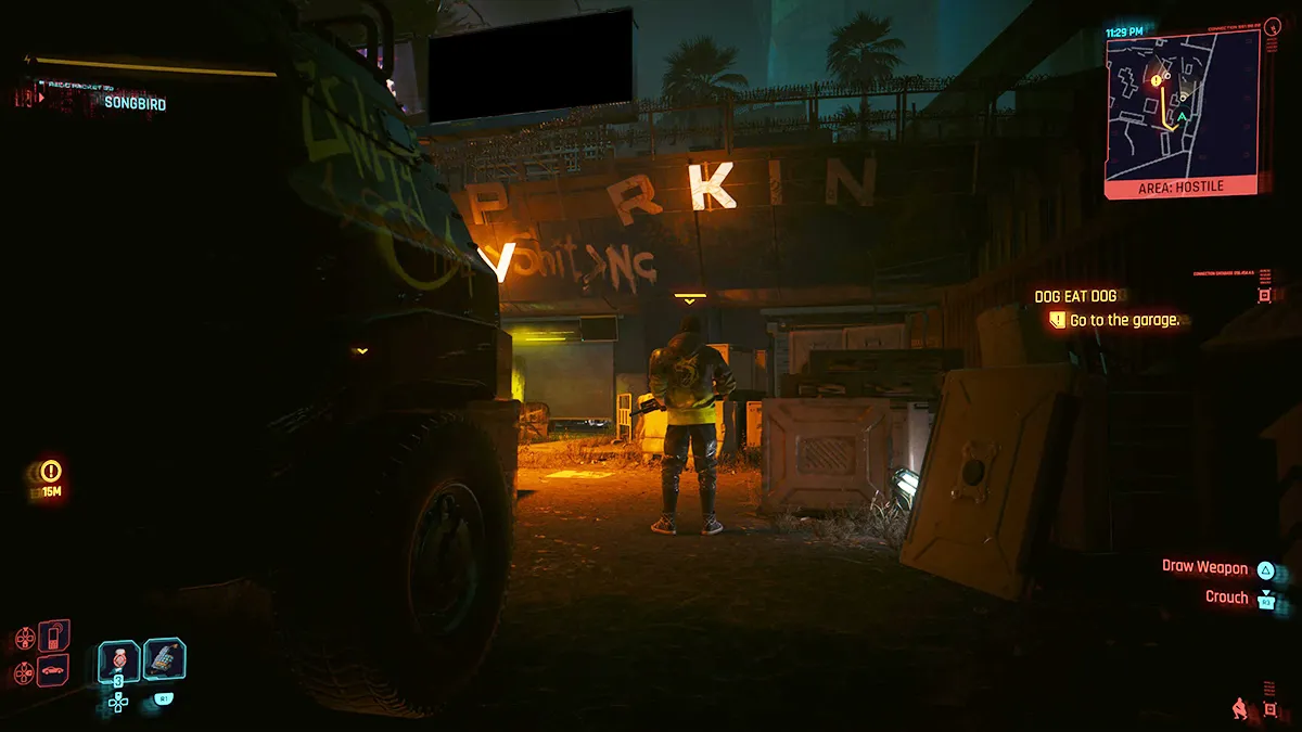 Скриншот охранника квеста Dog Eat Dog в DLC Cyberpunk 2077 Phantom Liberty