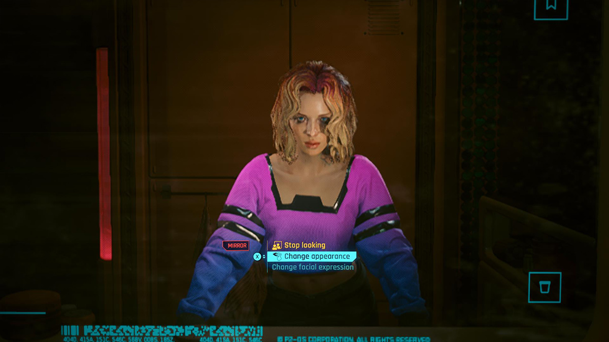 Screenshot of V apartment mirror feature in Cyberpunk 2077 2.0