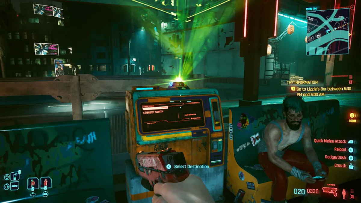 Screenshot of V using Fast Travel Terminal in Cyberpunk 2077 2.0